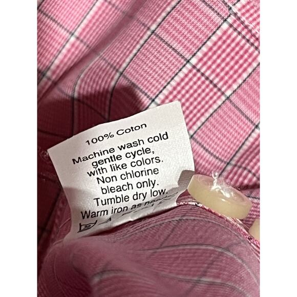 J Crew Dress Shirt Mens Large Pink Plaid Wrinkle Free 80s 2 Ply Button Up - Picture 10 of 11